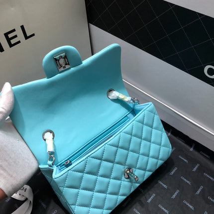 CC 20 CLASSIC SMALL DOUBLE FLAP BAG IN LIGHT BLUE CALFSKIN