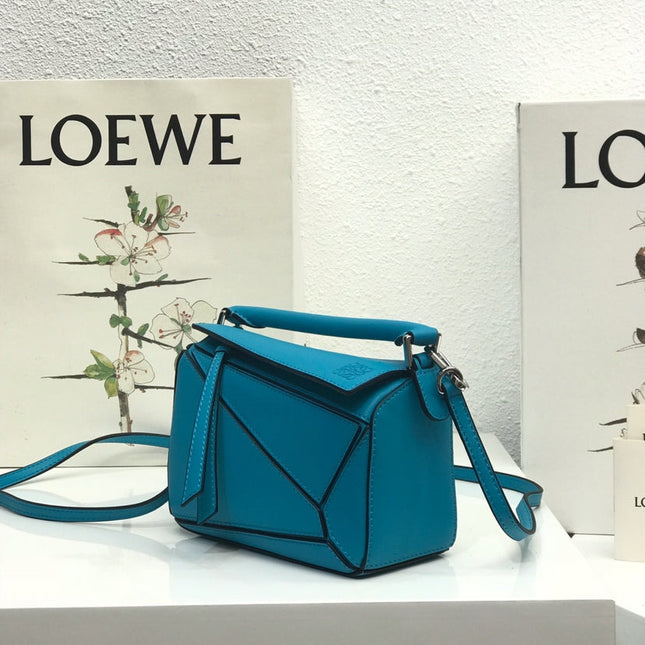 LOE MINI 18 PUZZLE BAG IN BLUE GREEN CALFSKIN