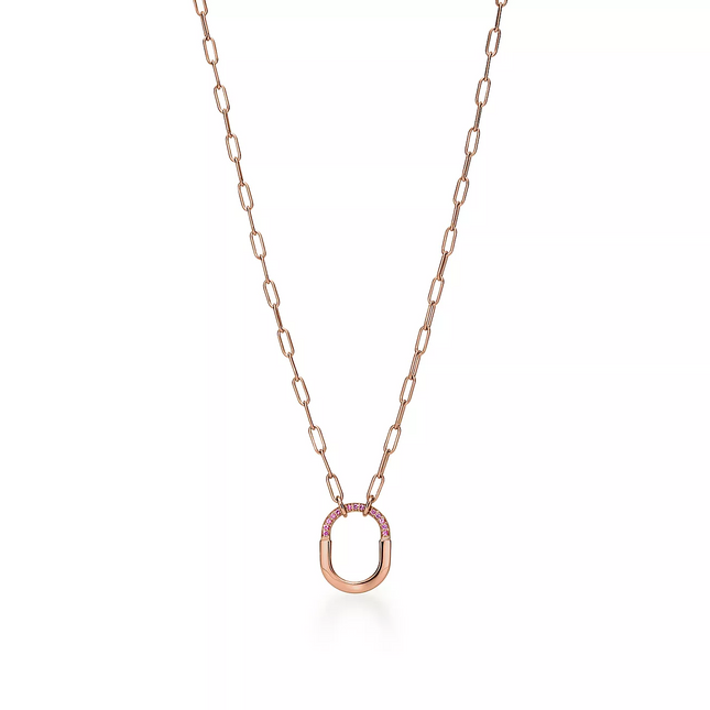 LOCK SMALL PENDANT PINK DIAMOND PINK GOLD NECKLACE