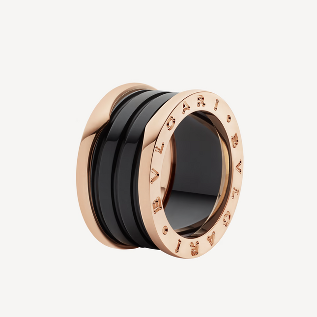 ZERO 1 FOUR-BAND LOOPS AND BLACK CERAMIC SPIRAL PINK GOLD RING