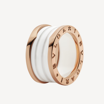 ZERO 1 FOUR-BAND LOOPS AND WHITE CERAMIC SPIRAL PINK GOLD RING