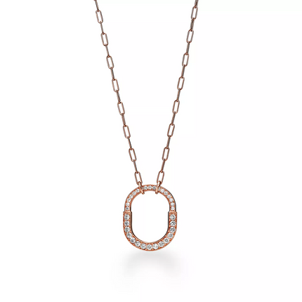 LOCK NECKLACE MEDIUM PENDANT PINK GOLD PAVED DIAMONDS