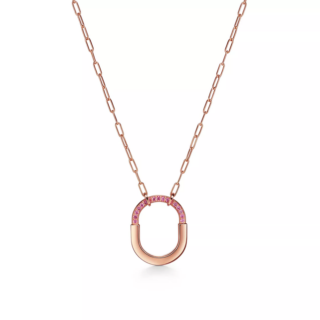 LOCK MEDIUM PENDANT PINK DIAMOND PINK GOLD NECKLACE