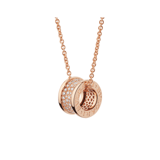 ZERO 1 PINK GOLD PENDANT NECKLACE WITH PAVED DIAMONDS