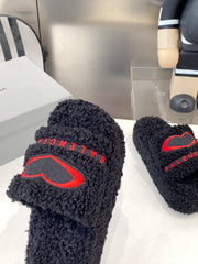 BALENCIAGA 25S SLIPPERS IN BLACK MIX RED WOOL