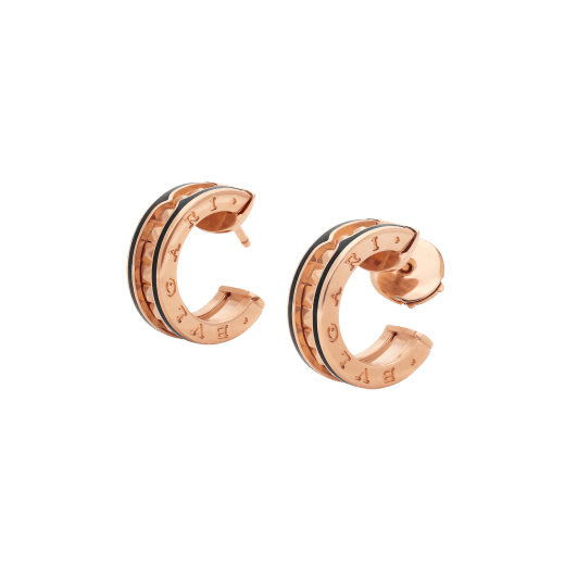 ZERO 1 ROCK PINK GOLD EARRINGS WITH STUDDED SPIRAL AND BLACK CERAMIC