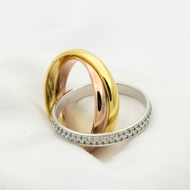 TRINITY RING GOLD PINK GOLD SILVER DIAMONDS