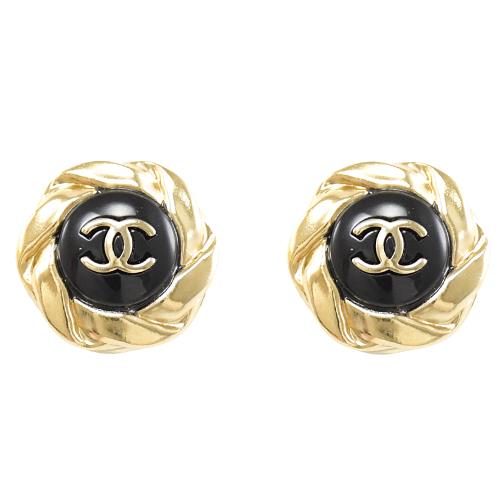 DOUBLE C MINI STUD GOLD BLACK EARRINGS