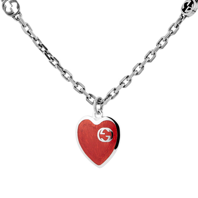 GG HEARTS STERLING SILVER RED ENAMEL PENDANT NECKLACE