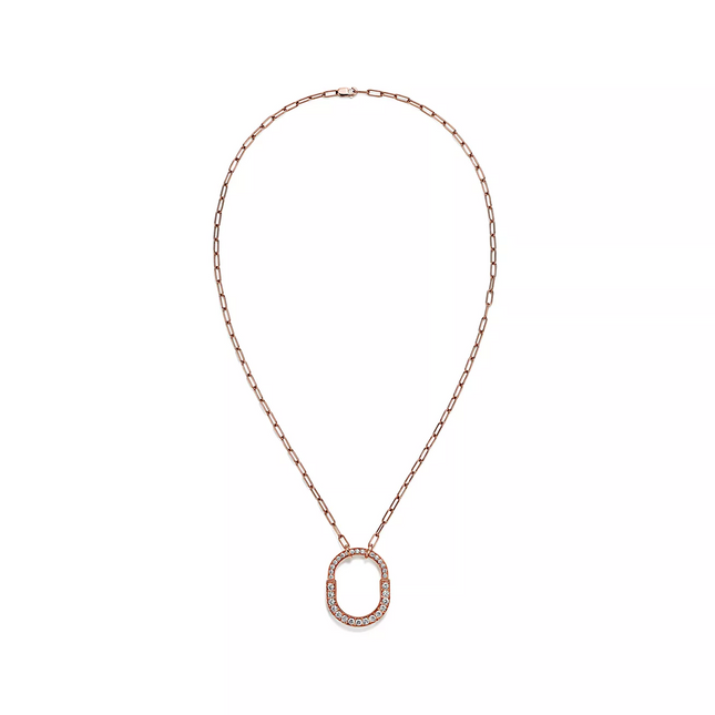 LOCK NECKLACE MEDIUM PENDANT PINK GOLD PAVED DIAMONDS