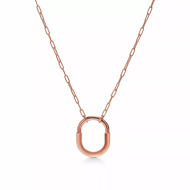 LOCK MEDIUM PENDANT PINK DIAMOND PINK GOLD NECKLACE