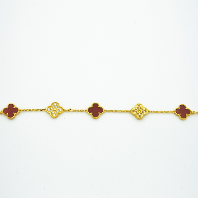 CLOVER BRACELET 5 MOTIFS CARNELIAN DIAMOND