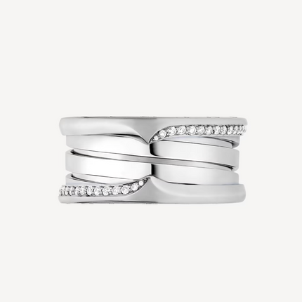 ZERO 1 THREE-BAND WITH DEMI-PAVED DIAMONDS ON THE EDGES RING