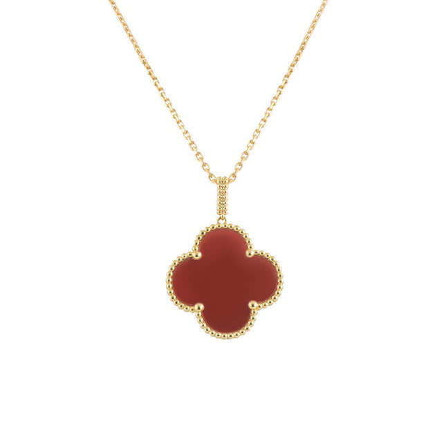 CLOVER NECKLACE GOLD CARNELIAN