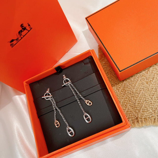 HM CHAINE D'ANCRE TWO-COLOR SILVER-PINK GOLD EARRINGS