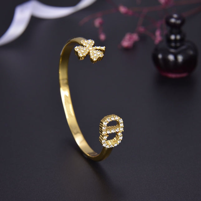 CD CLOVER CUFF BRACELET GOLD DIAMOND