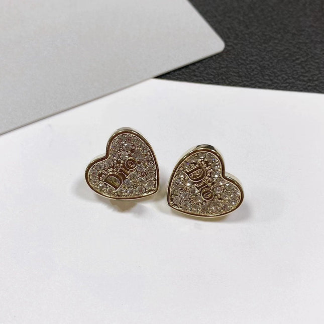 CD HEART EARRINGS GOLD FULL DIAMOND