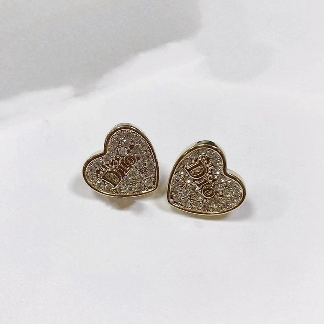 CD HEART EARRINGS GOLD FULL DIAMOND