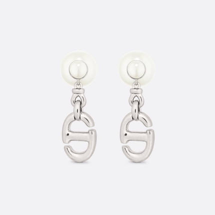 CD DROP PEARL TRIBALES EARRINGS SILVER