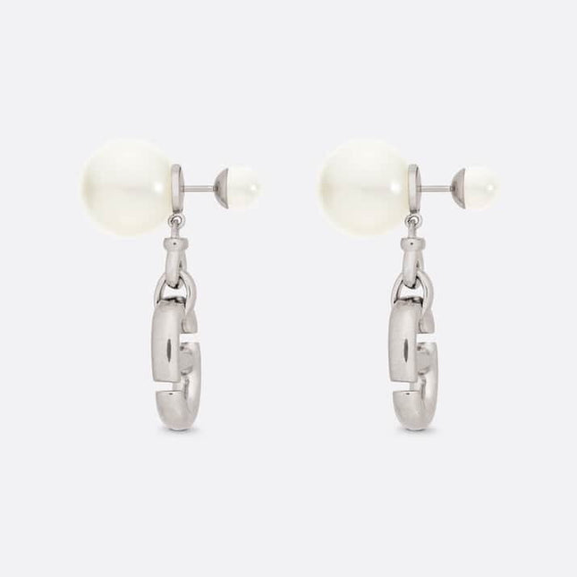 CD DROP PEARL TRIBALES EARRINGS SILVER