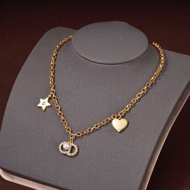 CD PEARL STAR HEART GOLD DIAMOND NECKLACE