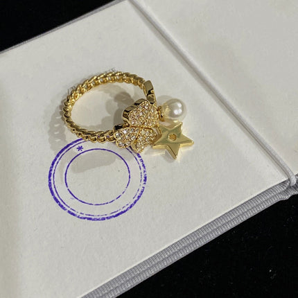 STAR PEARL CLOVER GOLD DIAMOND RING