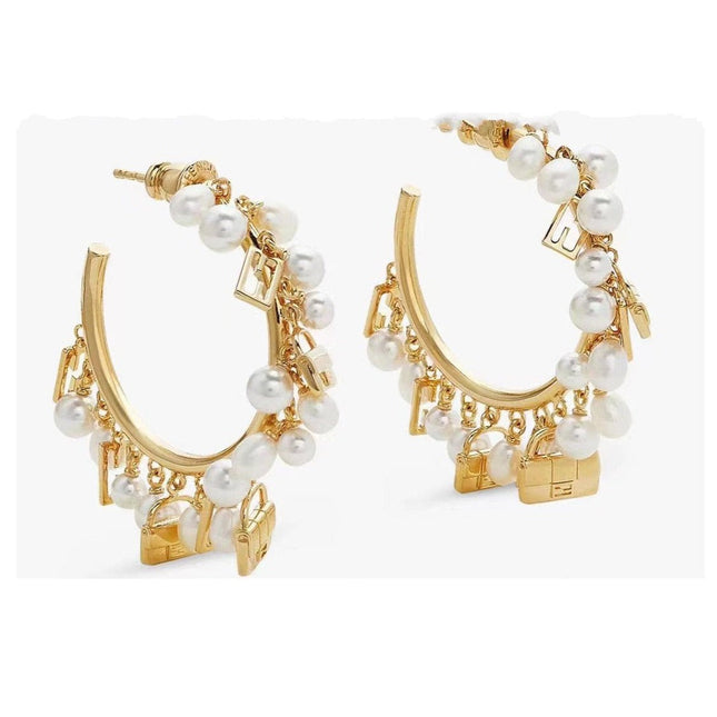 F BUCKLE PEARL GOLD EARRINGS