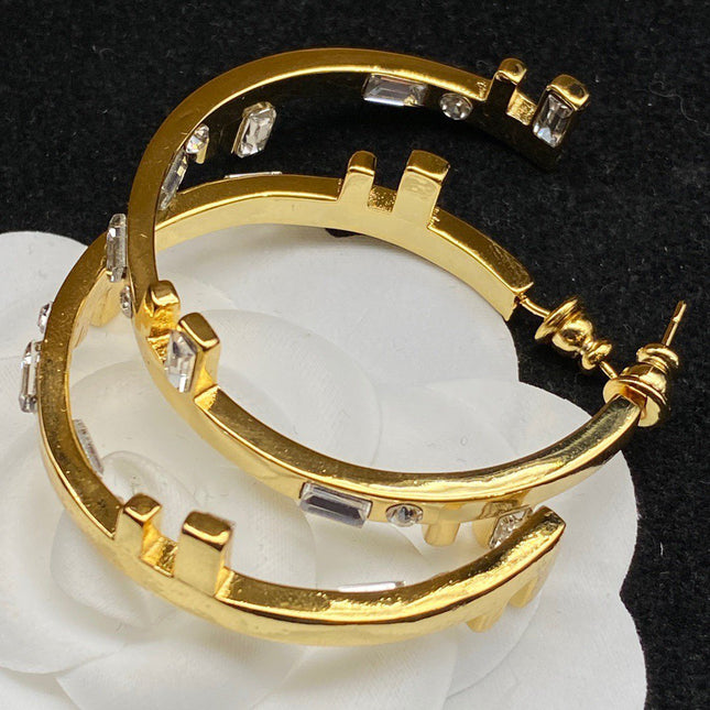 FF LOGO HOOP EARRINGS GOLD DIAMOND