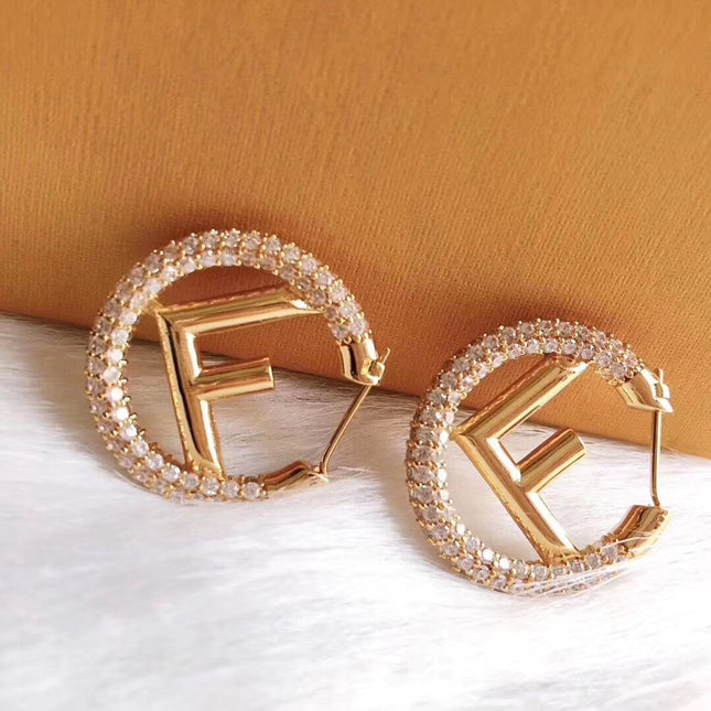 F LOGO GOLD DIAMOND EARRINGS