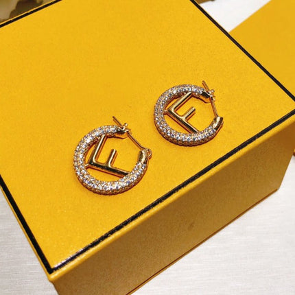 F LOGO GOLD DIAMOND EARRINGS