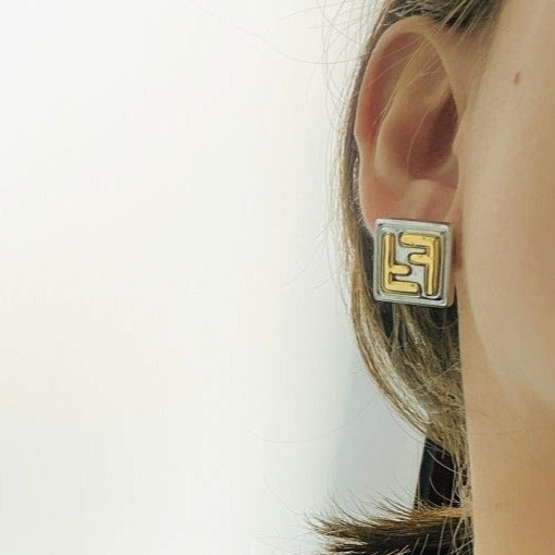 DOUBLE F EARRINGS SILVER GOLD