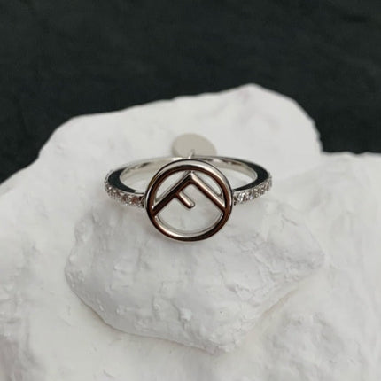 F LOGO SILVER DIAMOND RING