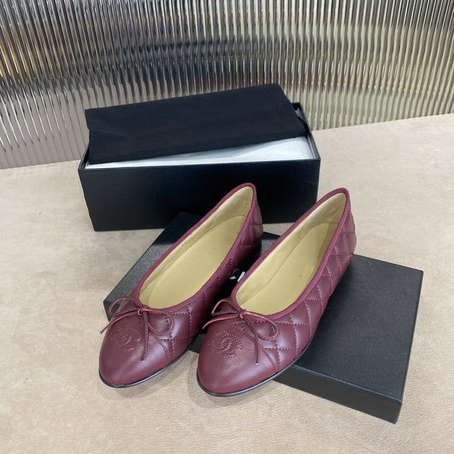 BALLET FLATS BURGUNDY QUILTED LAMBSKIN