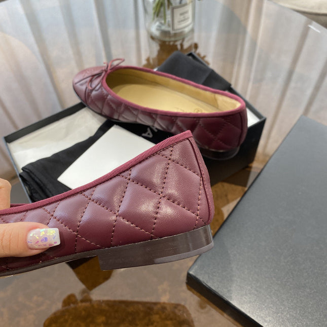 BALLET FLATS BURGUNDY QUILTED LAMBSKIN