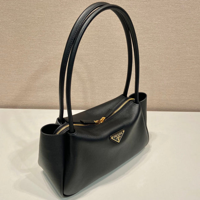 PRA 28 LARGE BLACK CALFSKIN HANDBAG