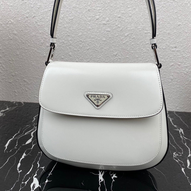 CLEO 24 WHITE BLACK BRUSHED LEATHER SHOULDER BAG