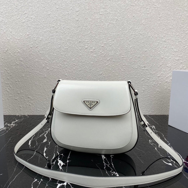 CLEO 24 WHITE BLACK BRUSHED LEATHER SHOULDER BAG