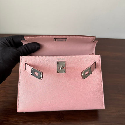 HM KELLY MINI 20 PINK CHEVRE SILVER HARDWARE