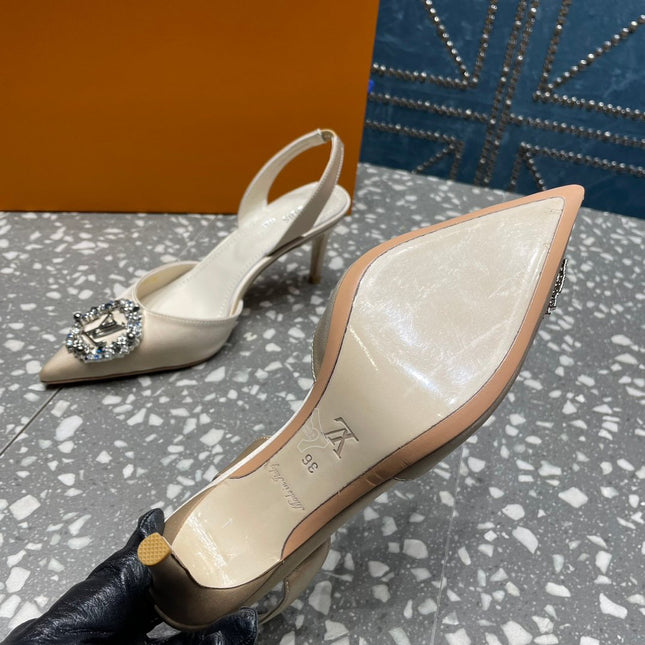 LV MET SLINGBACK PUMP WHITE