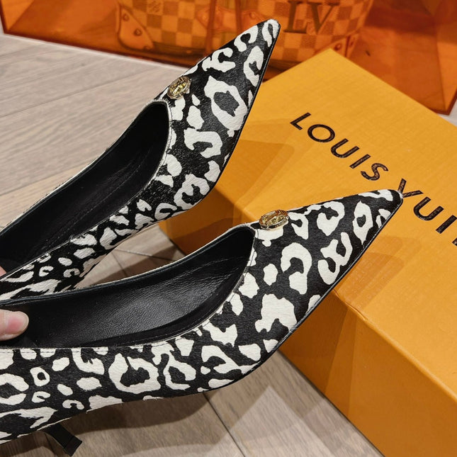 LV SINGLE LOW HEEL PUMP WHITE LEOPARD