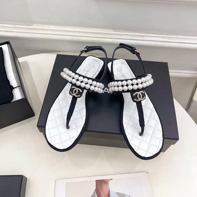 SLINGBACKS WHITE/Black LAMBS With PEARL