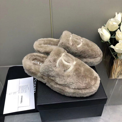 Fluffy Slippers Slides Gray