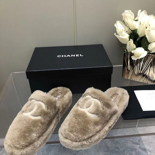 Fluffy Slippers Slides Gray