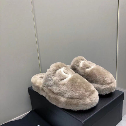 Fluffy Slippers Slides Gray