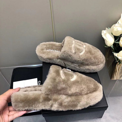 Fluffy Slippers Slides Gray