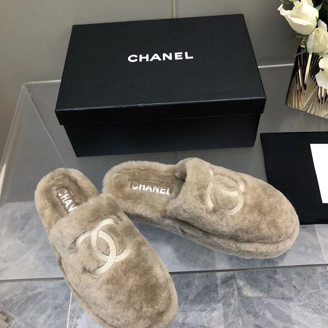 Fluffy Slippers Slides Gray