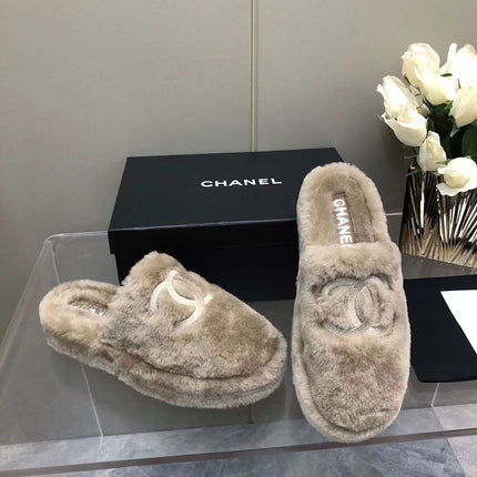 Fluffy Slippers Slides Gray