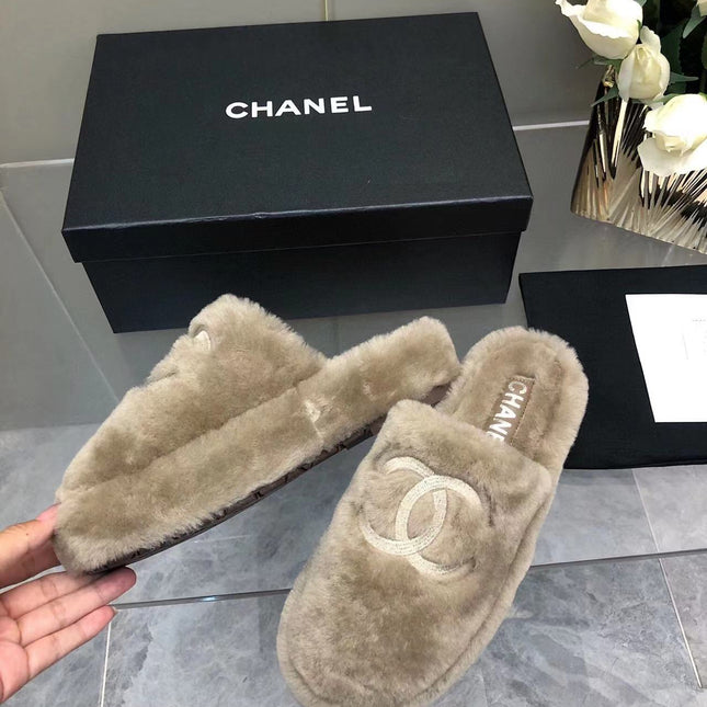 Fluffy Slippers Slides Gray