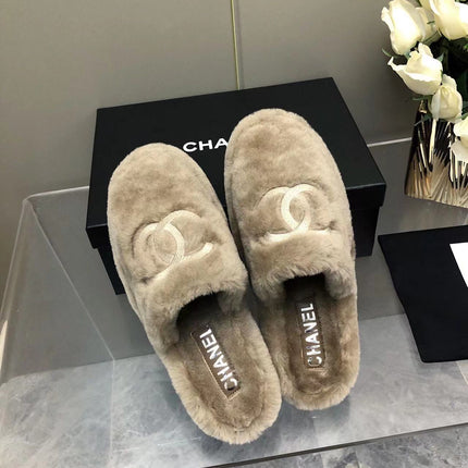 Fluffy Slippers Slides Gray