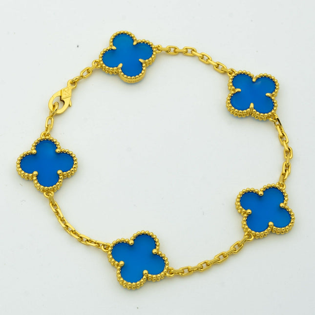 CLOVER BRACELET 5 MOTIFS BLUE AGATE